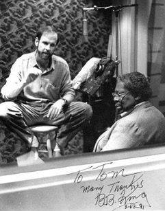 Tom Snow with B.B. King in the recording studio, 1991, signed "To Tom, many thanks, B.B. King"